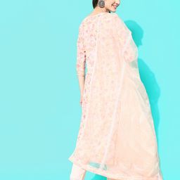 Sangria Floral Embroidered Regular Thread Work Linen Kurta with Trousers & With Dupatta image 5