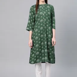 W Women Green & Off-White Printed A-Line Kurta-picture-19