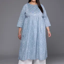 Varanga Plus Size Ethnic Motifs Printed Sequined Anarkali Screen Print Cotton Kurta-picture-2