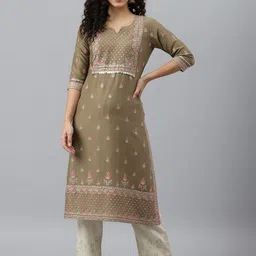 V TRADITION Women Beige & Pink Ethnic Motifs Printed Kurta-image-41