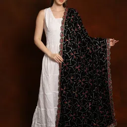 Exotic India Ethnic Motifs Embroidered Velvet Dupatta with Sequinned-picture-19
