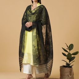 SHINGORA Black & Gold-Toned Woven Design Dupatta-17
