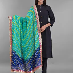 Apratim Women Blue & White Printed Art Silk Bandhani Dupatta-picture-1
