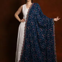 Exotic India Ethnic Motifs Embroidered Velvet Dupatta with Sequinned-picture-27