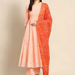 anayna Women Peach-Coloured Ethnic Motifs Pure Cotton Kurta with Trousers & Dupatta-picture-27