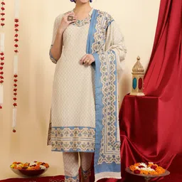 Jaipur Kurti Mandarin Collar Printed Regular Pure Cotton Straight Kurta Set-picture-49