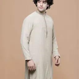 MAAHI FABS Striped Mandarin Collar Thread Work Straight Pure Cotton Kurta-54