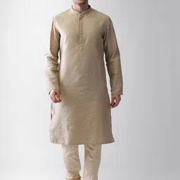 KISAH Geometric Woven Design Mandarin Collar Straight Kurta-image-45
