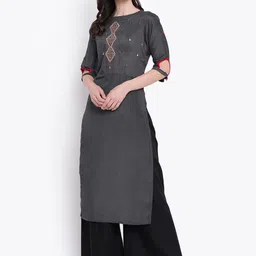 Kvsfab Women Grey Floral Embroidered Floral Kurta-image-62