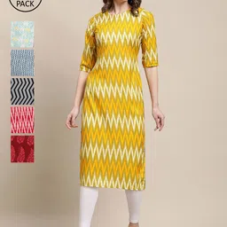 KALINI Women Pack of 6 Geometric Printed Crepe Kurta-image-62