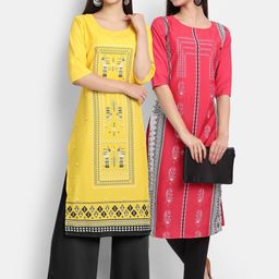 KALINI Women Multicoloured Ethnic Motifs Crepe Kurta-image-0