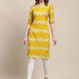 KALINI Women Yellow Geometric Printed Crepe Kurta-picture-15