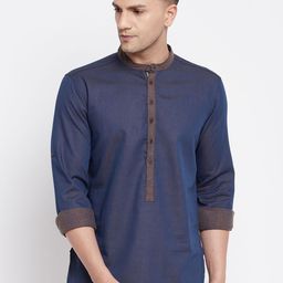 even Men Blue Patchwork Cotton Dobby Kurta-image-68