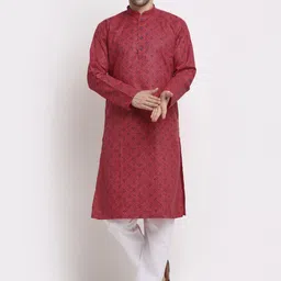 KRAFT INDIA Men Pink Geometric Thread Work Dobby Kurta-picture-4