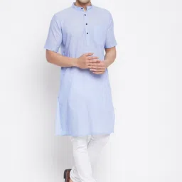 even Men Blue Solid Pure Cotton Kurta-image-89