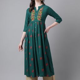 PURVIJA KURTIES Floral Embroidered Thread Work Mandarin Collar Anarkali Kurta-picture-8