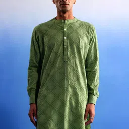 SHVAAS by VASTRAMAY Men Schiffli Embroidered Cotton Kurta-picture-16