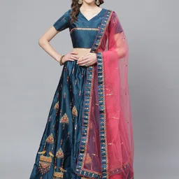 HRITIKA Embroidered Thread Work Semi-Stitched Lehenga & Blouse With Dupatta-image-1