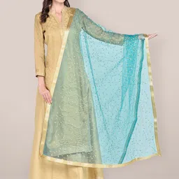Dupatta Bazaar Green & Gold-Toned Embroidered Dupatta with Zari-16