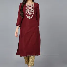 KALINI Floral Yoke Design Three-Quarter Sleeves Thread Work Kurta-picture-36