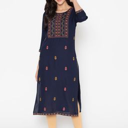 SAABHI Women Navy Blue Ethnic Motifs Gotta Patti Kurta-image-19
