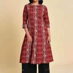W Boat Neck Ethnic Motifs Printed Sequins Pure Cotton Straight Kurta-picture-29