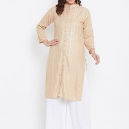 TULIP 21 Women Beige Ethnic Motifs Embroidered Chikankari Kurta-image-39