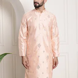 SOJANYA Band Collar Woven Design Kurta-image-90