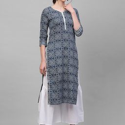 Indo Era Women Navy Blue & White Ethnic Motifs Printed Kurta-image-59