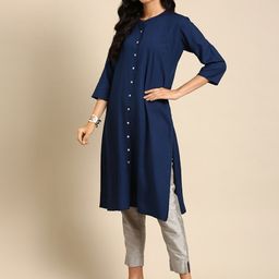 SHOWOFF Round Neck Straight Regular Kurta-15