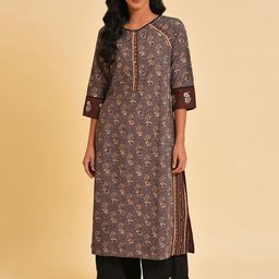 W Brown Floral Printed Straight Kurta-37