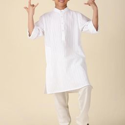 Fabindia Boys Striped Band Collar Pure Cotton Straight Kurta-57