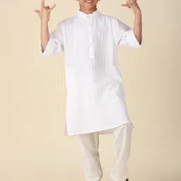 Fabindia Boys Striped Band Collar Pure Cotton Straight Kurta-picture-51