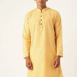 Armaan Ethnic Block Printed Mandarin Collar Cotton Linen Straight Kurta-18