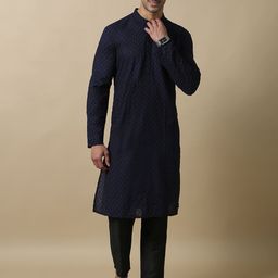 FILORI Geometric Woven Design Mandarin Collar Long Kurta-46