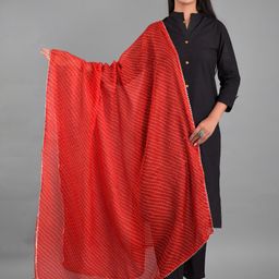 Apratim Red Striped Leheriya Dupatta with Gotta Patti Border-42