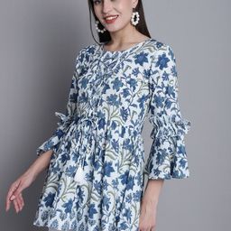 KALINI Floral Printed Bell Sleeve Tie-Ups A-Line Cotton Top-image-16