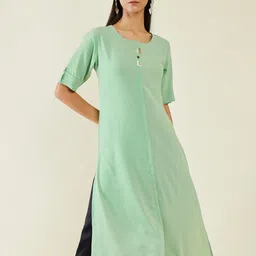 Soch Roll-Up Sleeves A-Line Panelled Kurta image 1