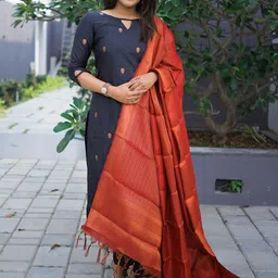 BAESD Woven Design Notch Neck Straight Kurta With Trousers and Dupatta-picture-22