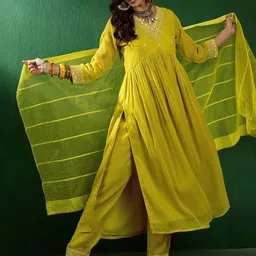 Sangria Embroidered A-Line Kurta With Trouser & Dupatta image 1