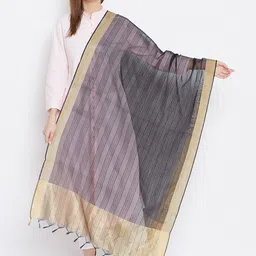 Clora Creation Women Black Striped Dupatta-49