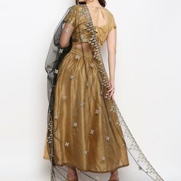 Dupatta Bazaar Black & Gold-Toned Ethnic Motifs Embroidered Dupatta with Mirror Work-51