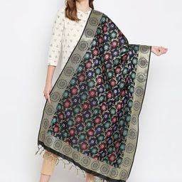 Dupatta Bazaar Black & Gold-Toned Woven Design Dupatta-51