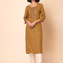 INDYA Floral Printed Mirror Work Straight Kurta-52