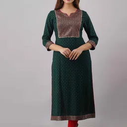 FASHION DEPTH Women Green Geometric Printed Kurta-image-96