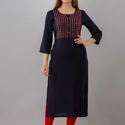 FASHION DEPTH Women Yoke Design Thread Work Notch Neck Kurta-image-59