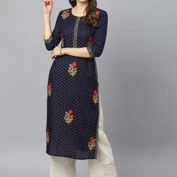 FASHION DEPTH Floral Printed Thread Work Kurta-picture-55