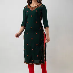 FASHION DEPTH Women Ethnic Motifs Embroidered Keyhole Neck Thread Work Kurta-46