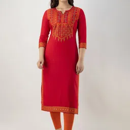 FASHION DEPTH Ethnic Motifs Embroidered Notched Neck Mirror Work Kurta-picture-2