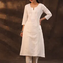 Juniper Women Off-White Embroidered Straight Kurta-picture-29